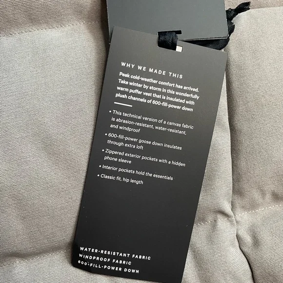 XL NWT Lululemon Wunder Puff Vest Tech Canvas Gull Grey 600 Fill Down Puffer - Picture 2 of 6